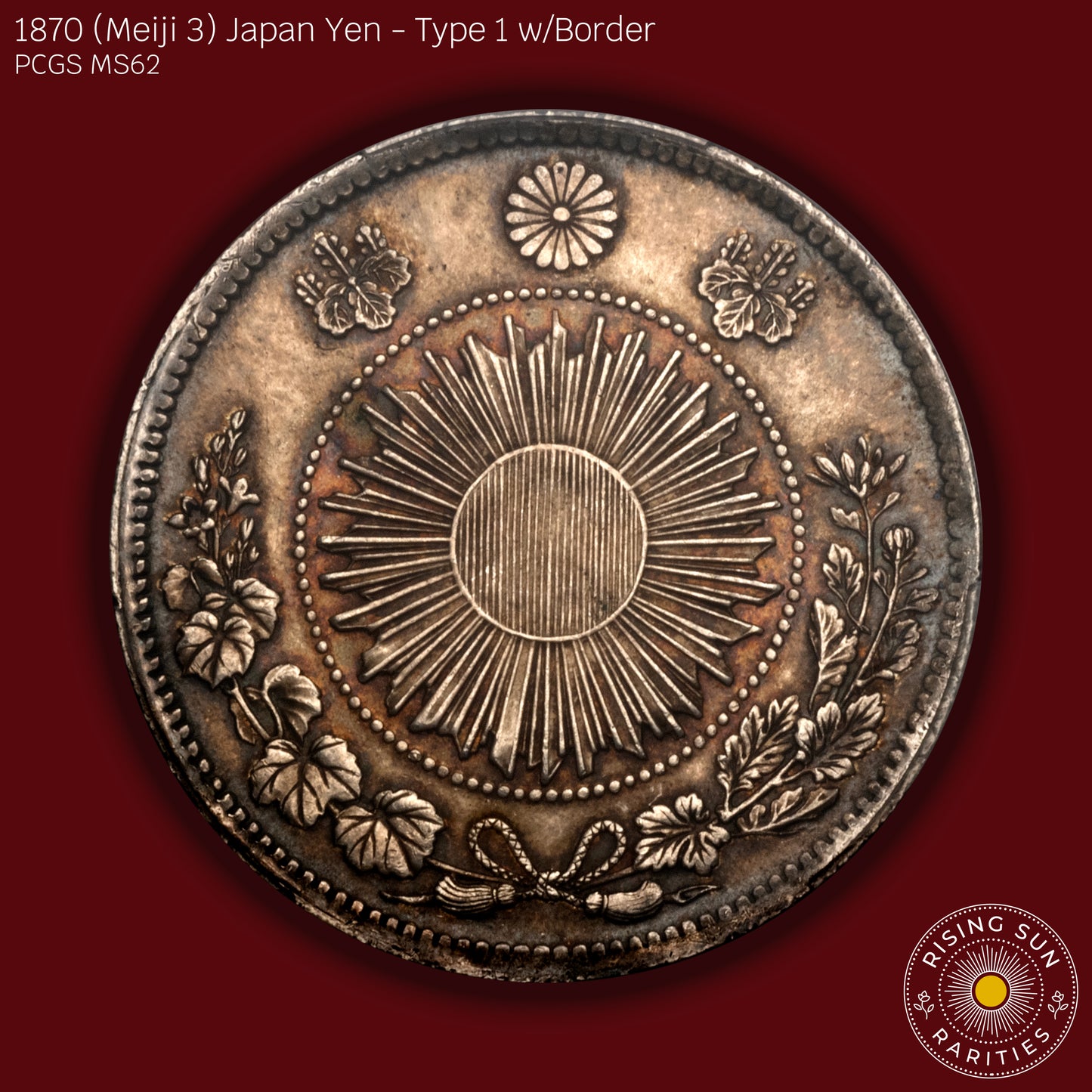 1870 (M3) Japan 1 Yen Type 1 w/border - PCGS MS62 (Toned)