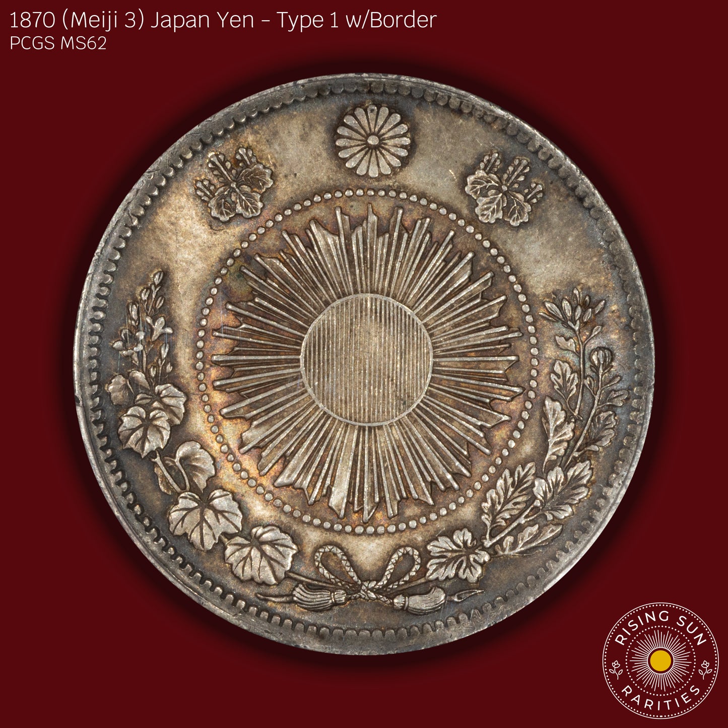 1870 (M3) Japan 1 Yen Type 1 w/border - PCGS MS62 (Toned)