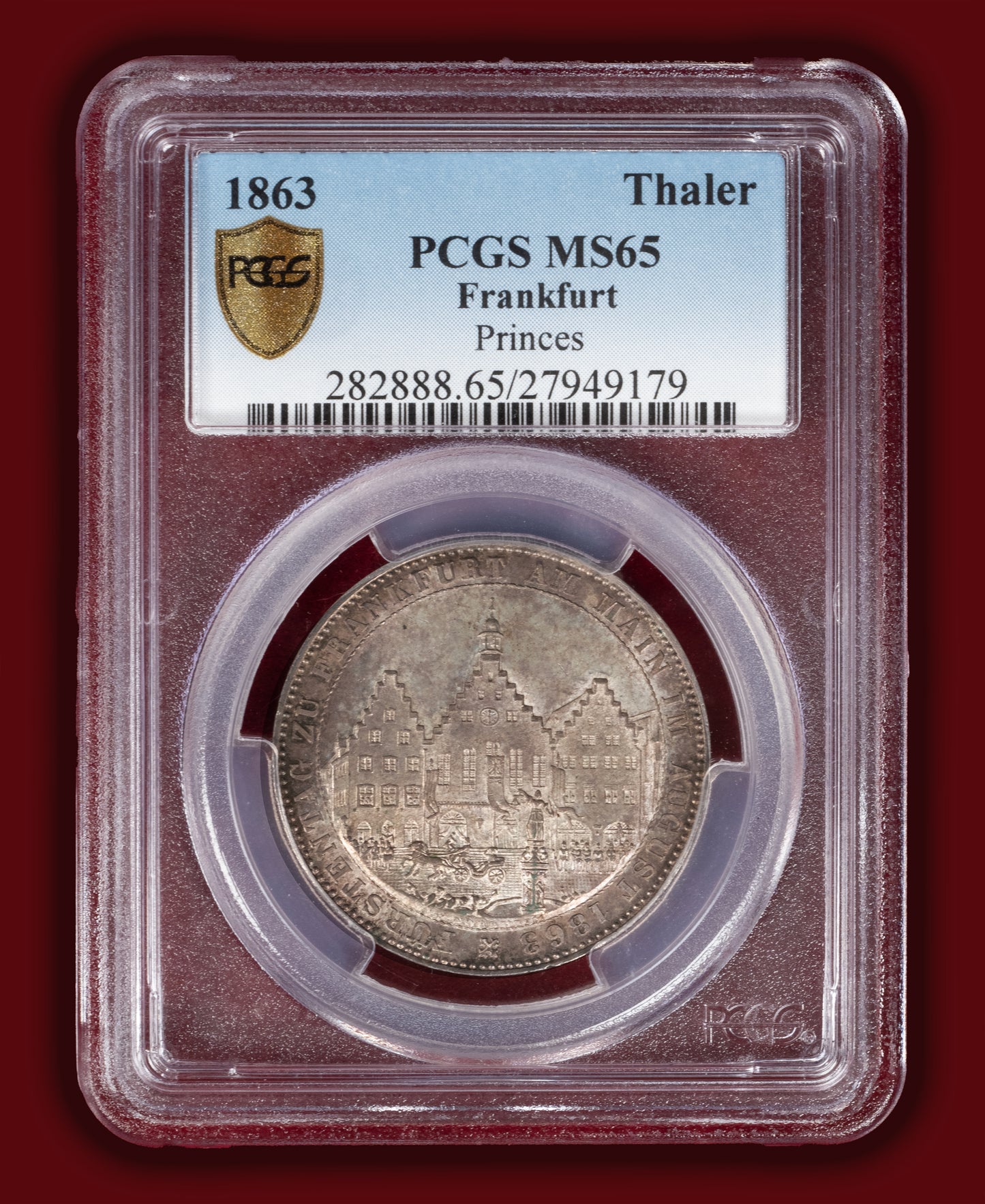 1863 German States Frankfurt Thaler - PCGS MS65 (Toned)