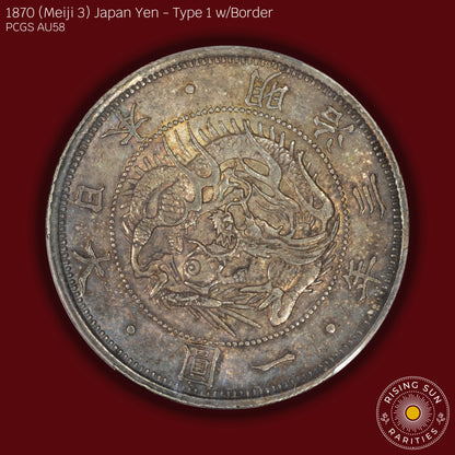 1870 (M3) Japan 1 Yen Type 1 w/border - PCGS AU58 (Toned)