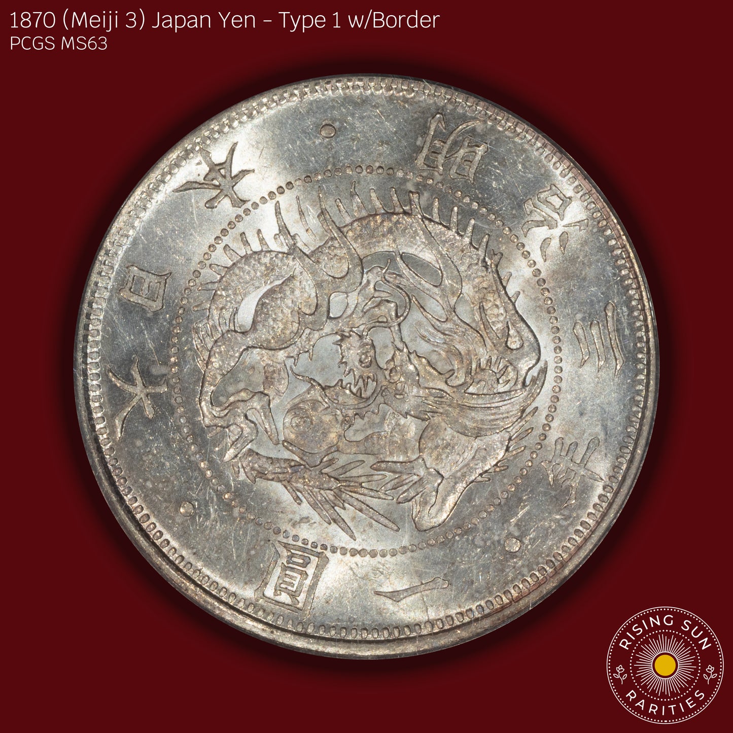 1870 (M3) Japan 1 Yen Type 1 w/border - PCGS MS63 OGH