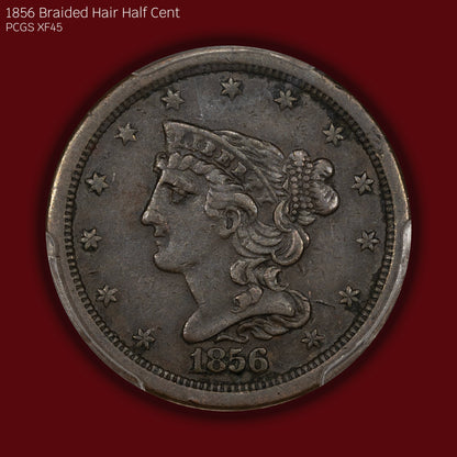 1856 Braided Hair Half Cent - PCGS XF45