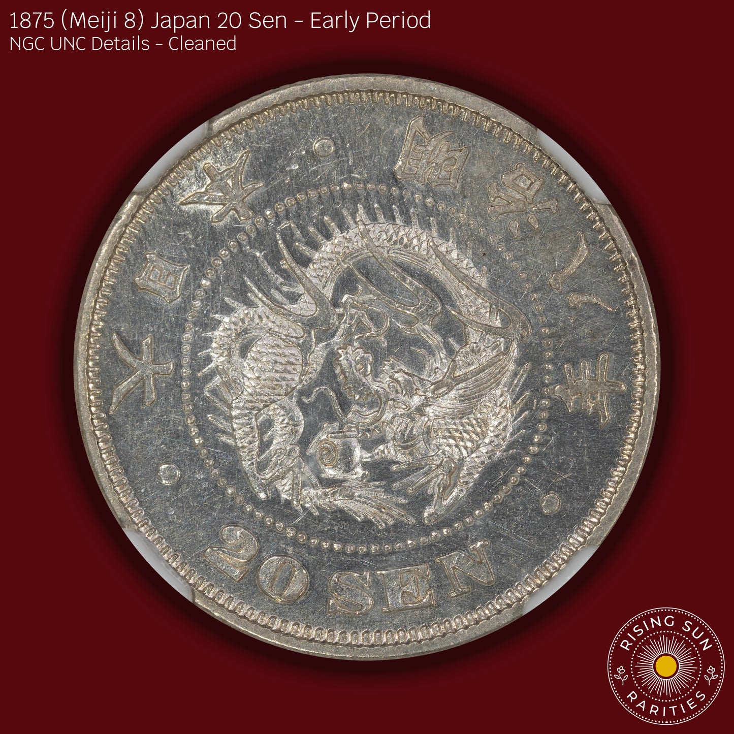 1875 (M8) Japan 20 Sen Early Period - NGC UNC Details