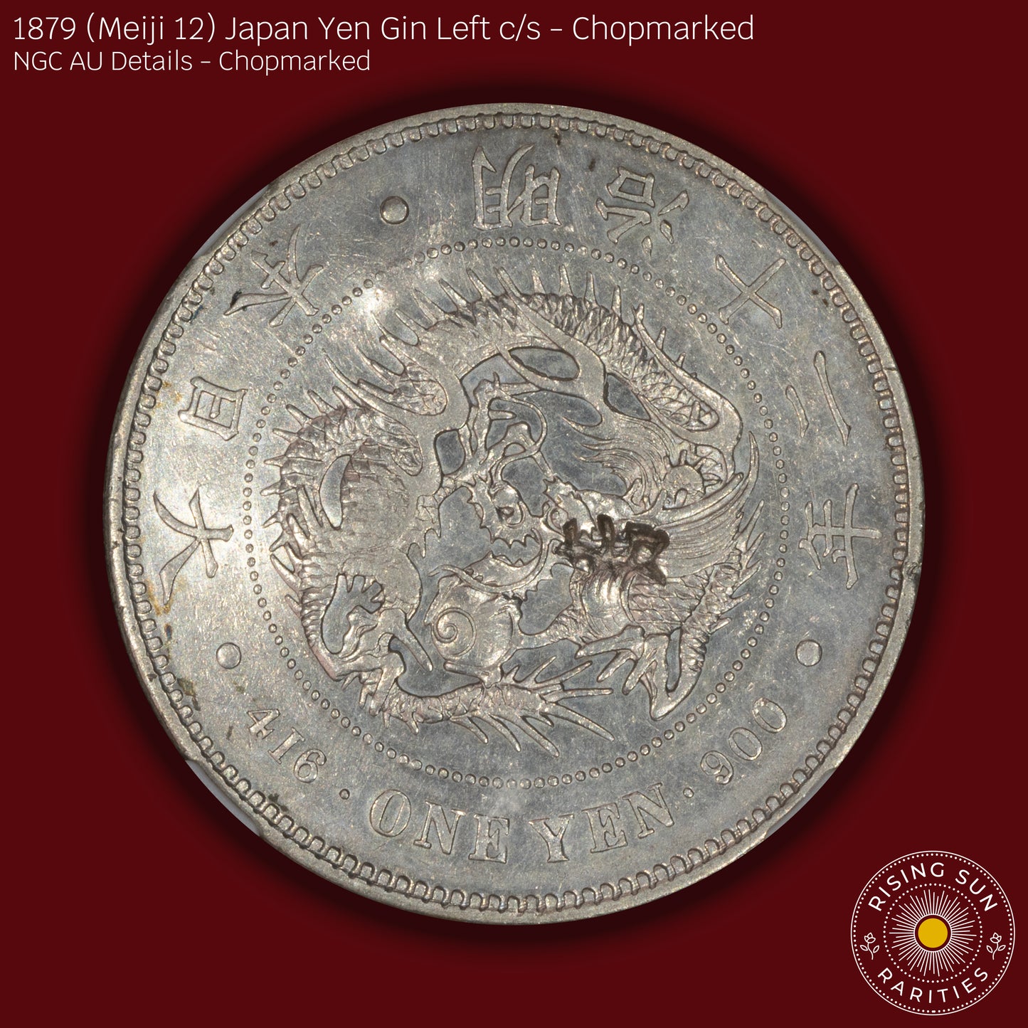 1879 (M12) Japan 1 Yen Gin Left Counterstamp - NGC AU Details Chopmarked