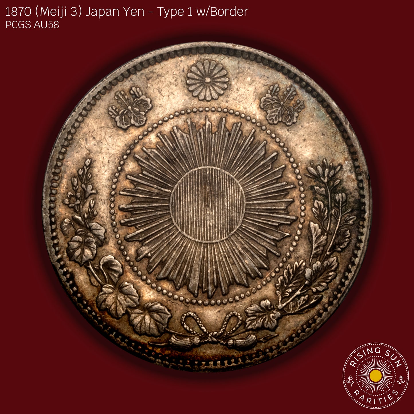 1870 (M3) Japan 1 Yen Type 1 w/border - PCGS AU58 (Toned)