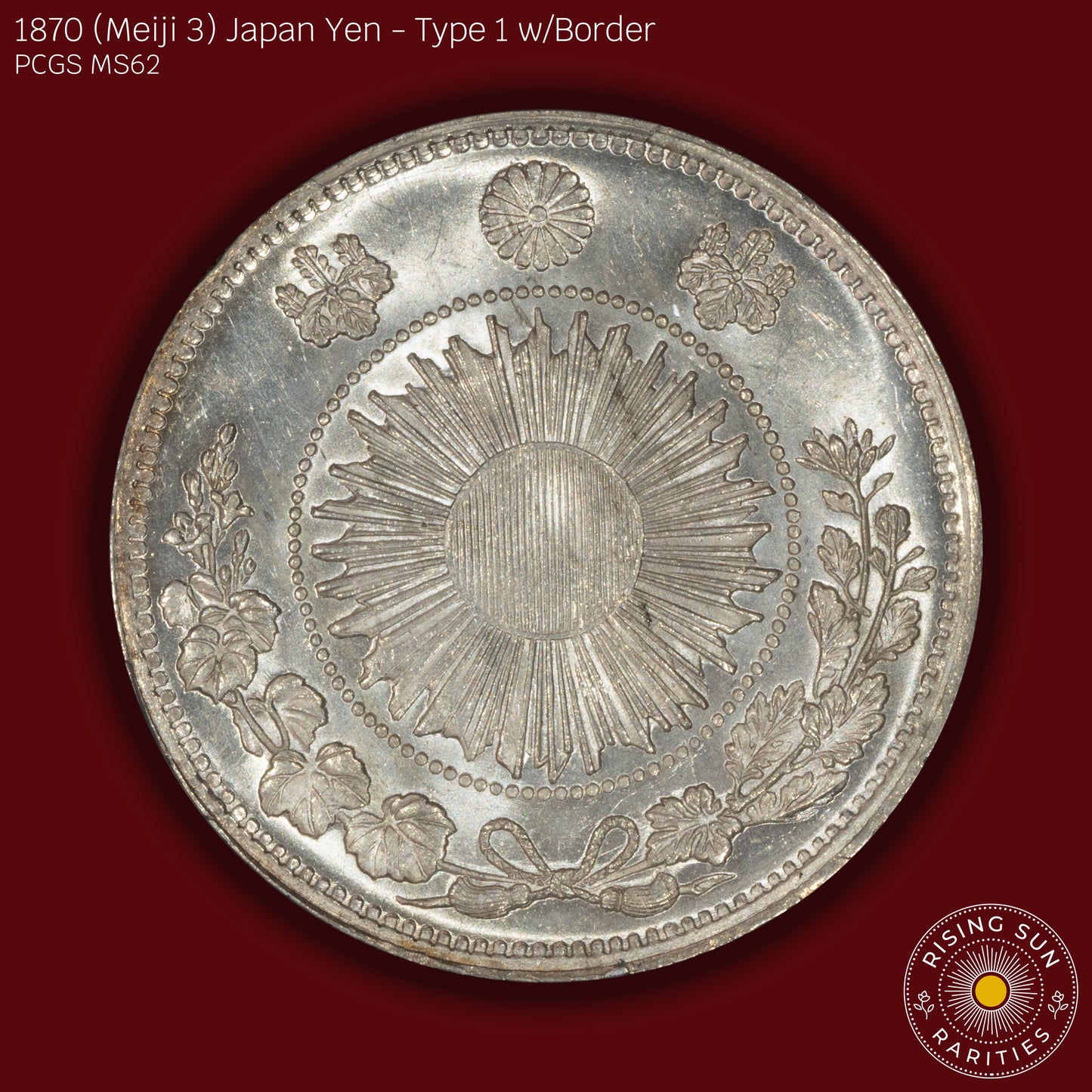 1870 (M3) Japan 1 Yen Type 1 w/border - PCGS MS62
