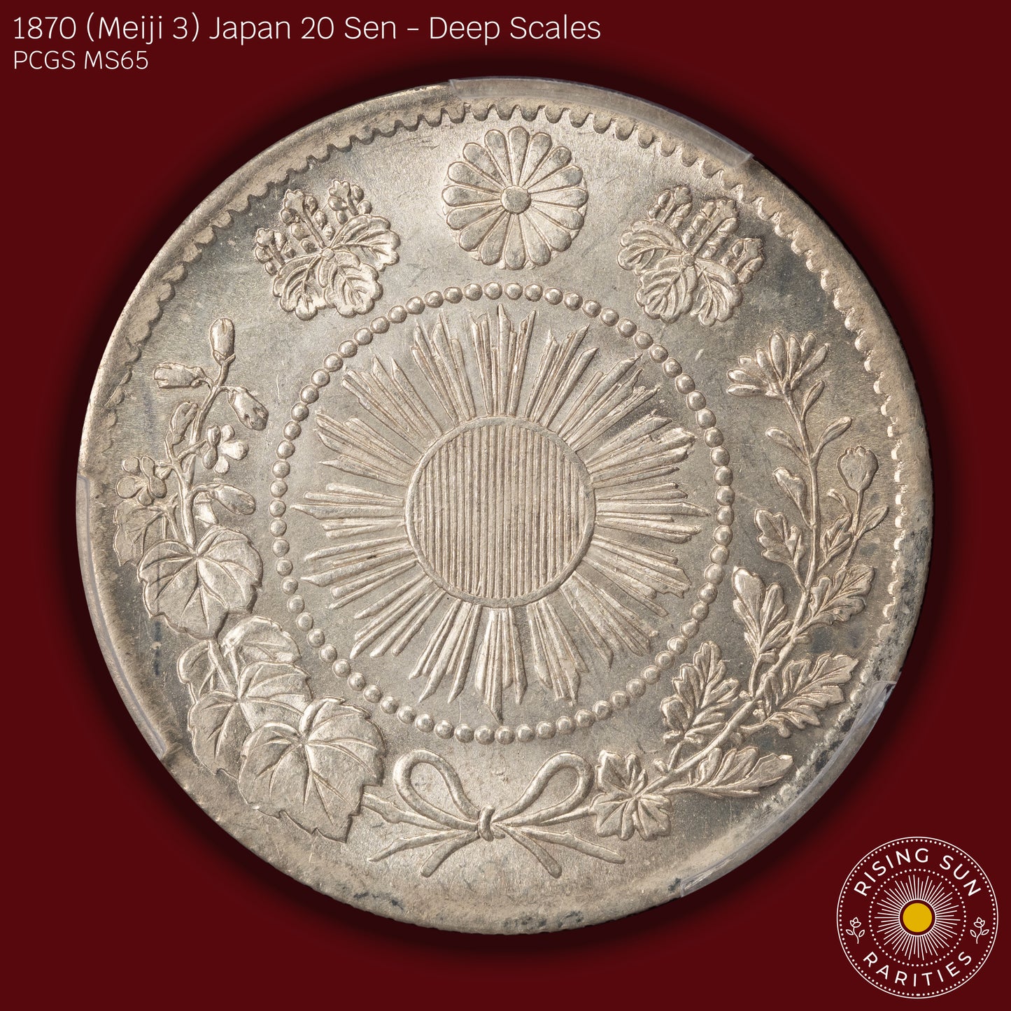 1870 (M3) Japan 20 Sen Deep Scales - PCGS MS65