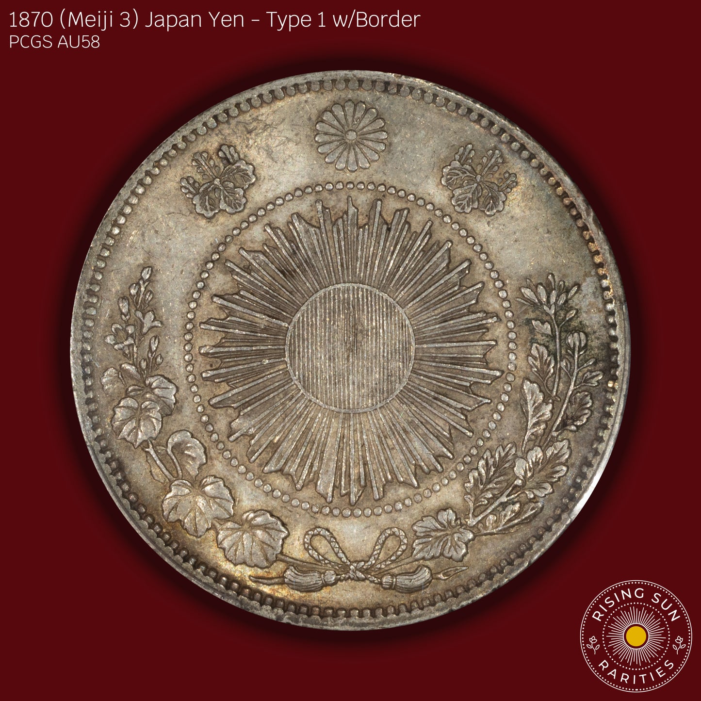 1870 (M3) Japan 1 Yen Type 1 w/border - PCGS AU58 (Toned)