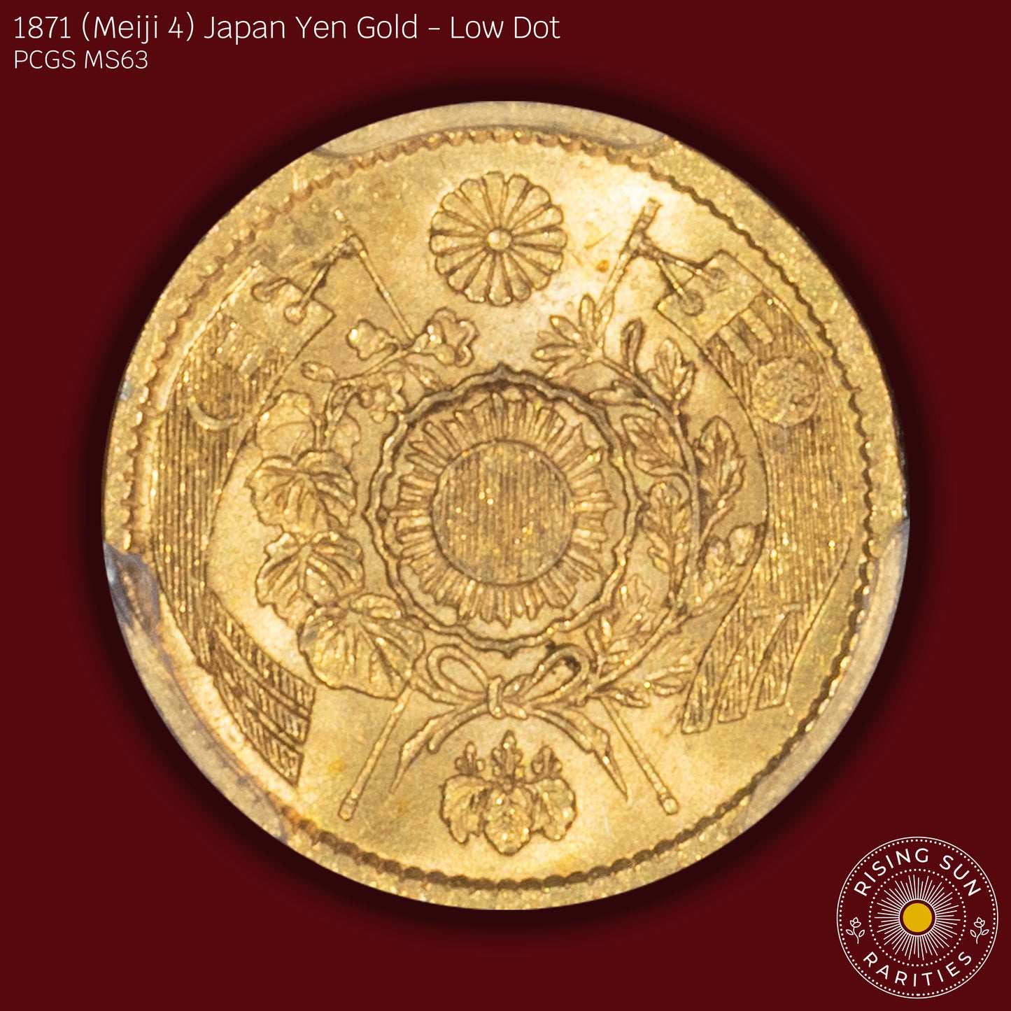 1871 (M4) Japan 1 Yen Gold - Low Dot - PCGS MS63