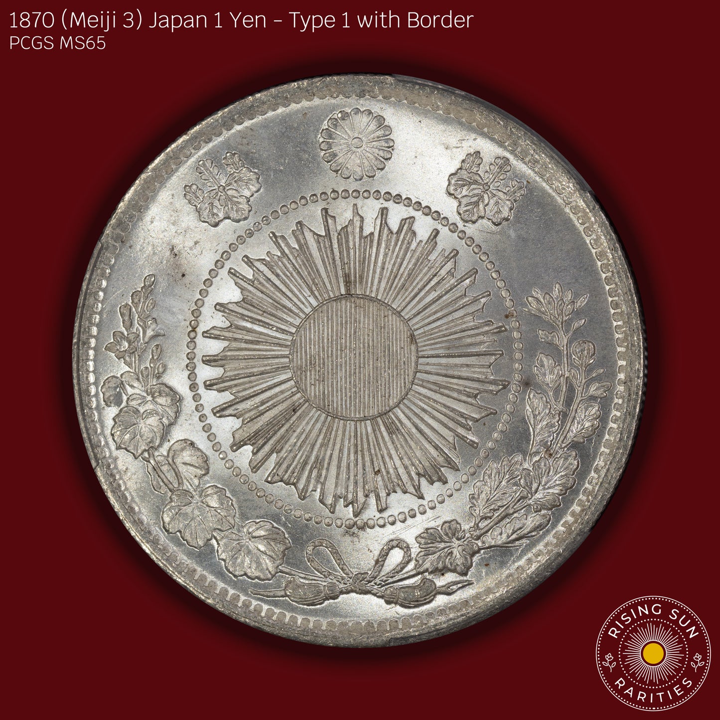 1870 (M3) Japan 1 Yen Type 1 w/border - PCGS MS65