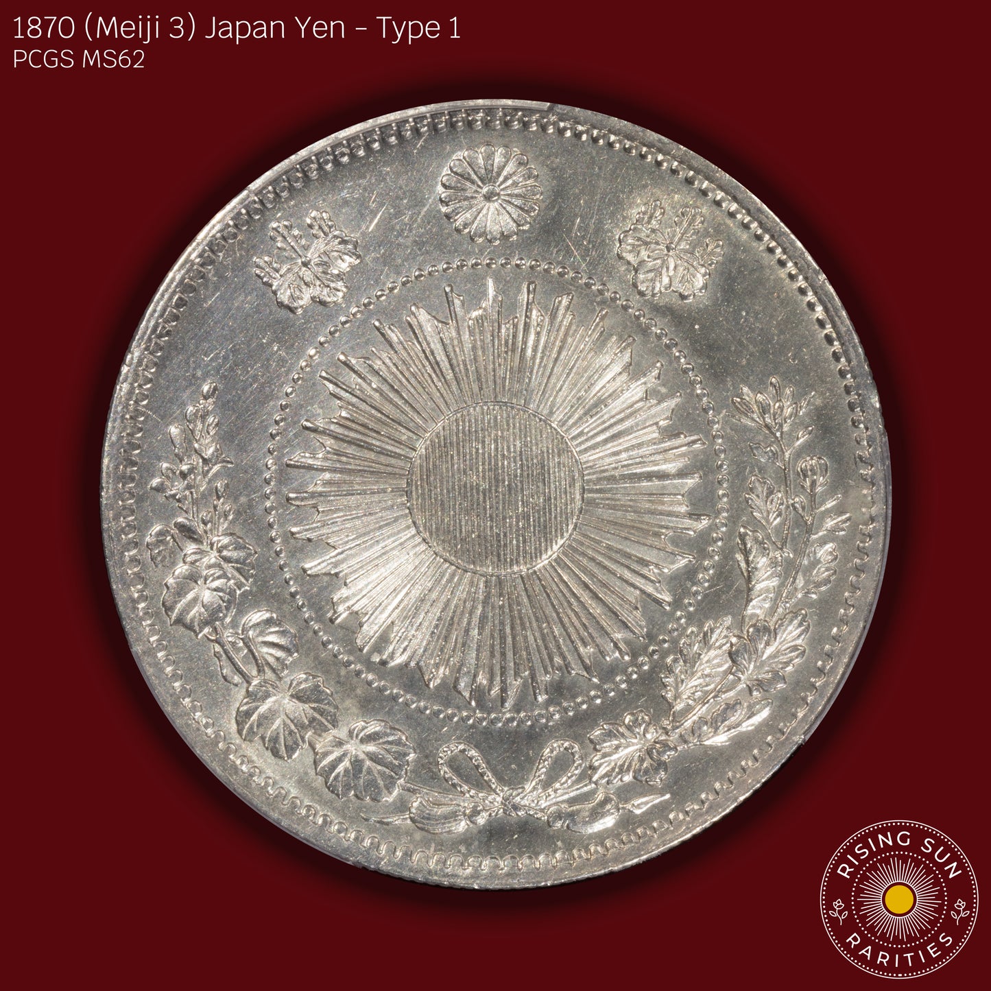 1870 (M3) Japan 1 Yen Type 1 w/Border - PCGS MS62