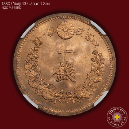 1880 (M13) Japan 1 Sen (Tied Top-Pop) - NGC MS65 RD