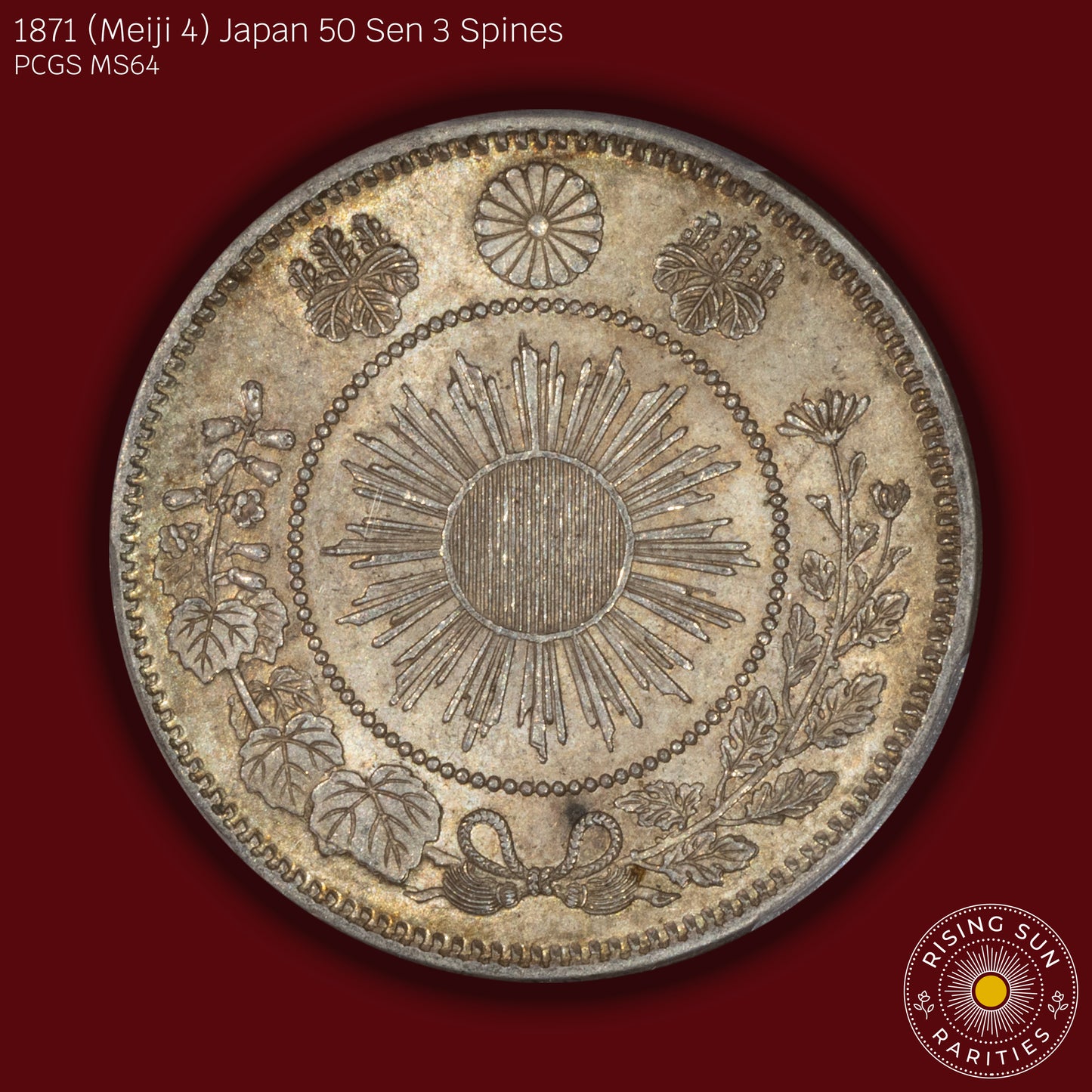 1871 (M4) Japan 50 Sen 3 Spines - PCGS MS64