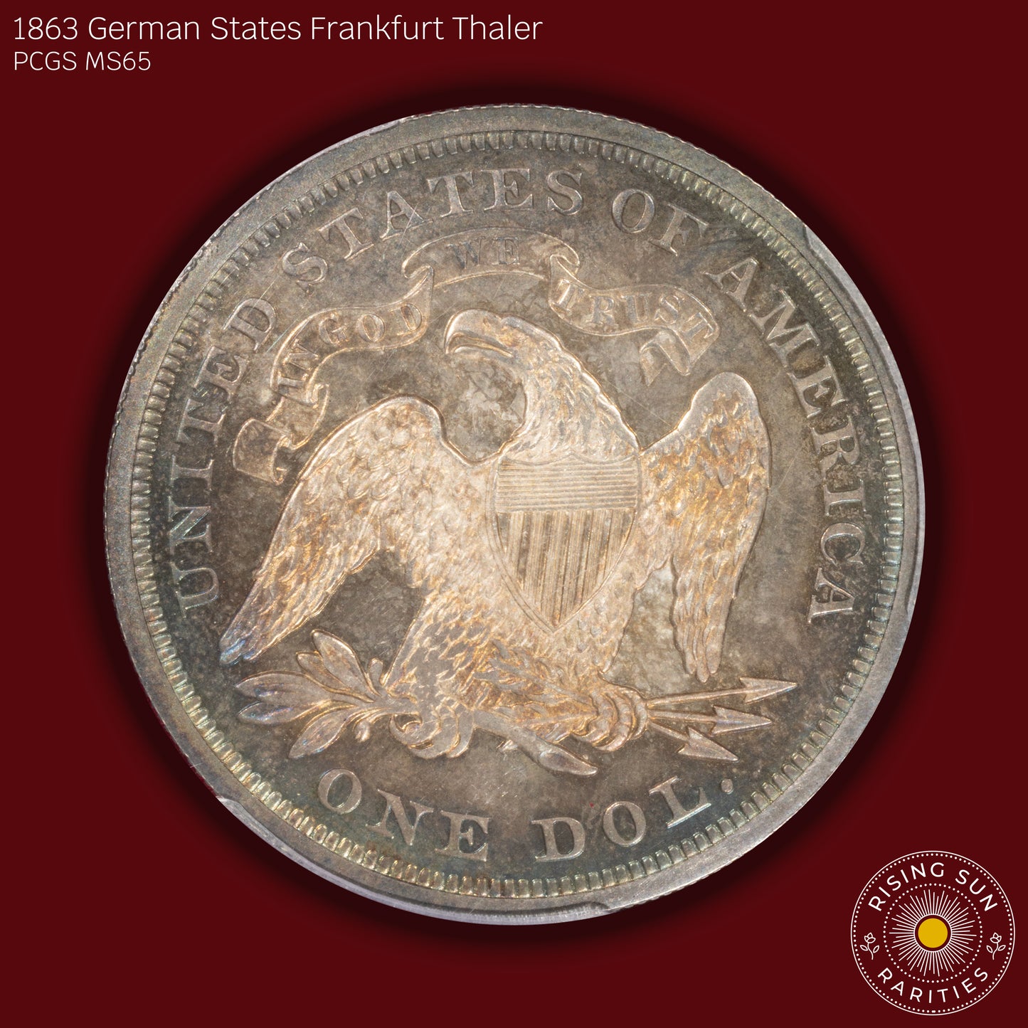 1870 Liberty Seated Dollar Proof - PCGS PR64+ CAC Green (Toned)