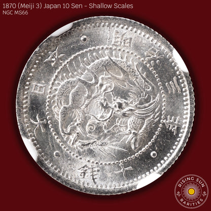 1870 (M3) Japan 10 Sen Shallow Scales - NGC MS66