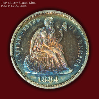 1884 Liberty Seated Dime Proof - PCGS PR64 CAC Green (Toned)