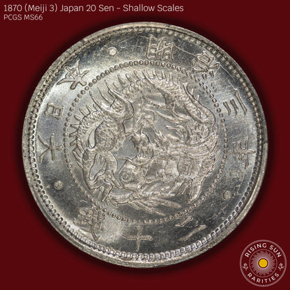 1870 (M3) Japan 20 Sen Shallow Scales - PCGS MS66