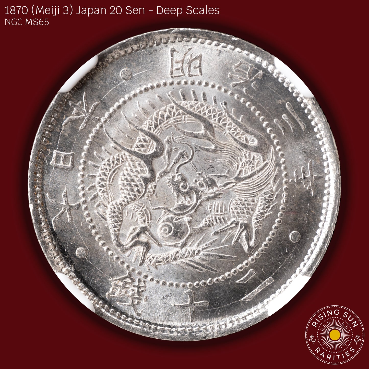 1870 (M3) Japan 20 Sen Deep Scales - NGC MS65