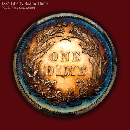 1884 Liberty Seated Dime Proof - PCGS PR64 CAC Green (Toned)