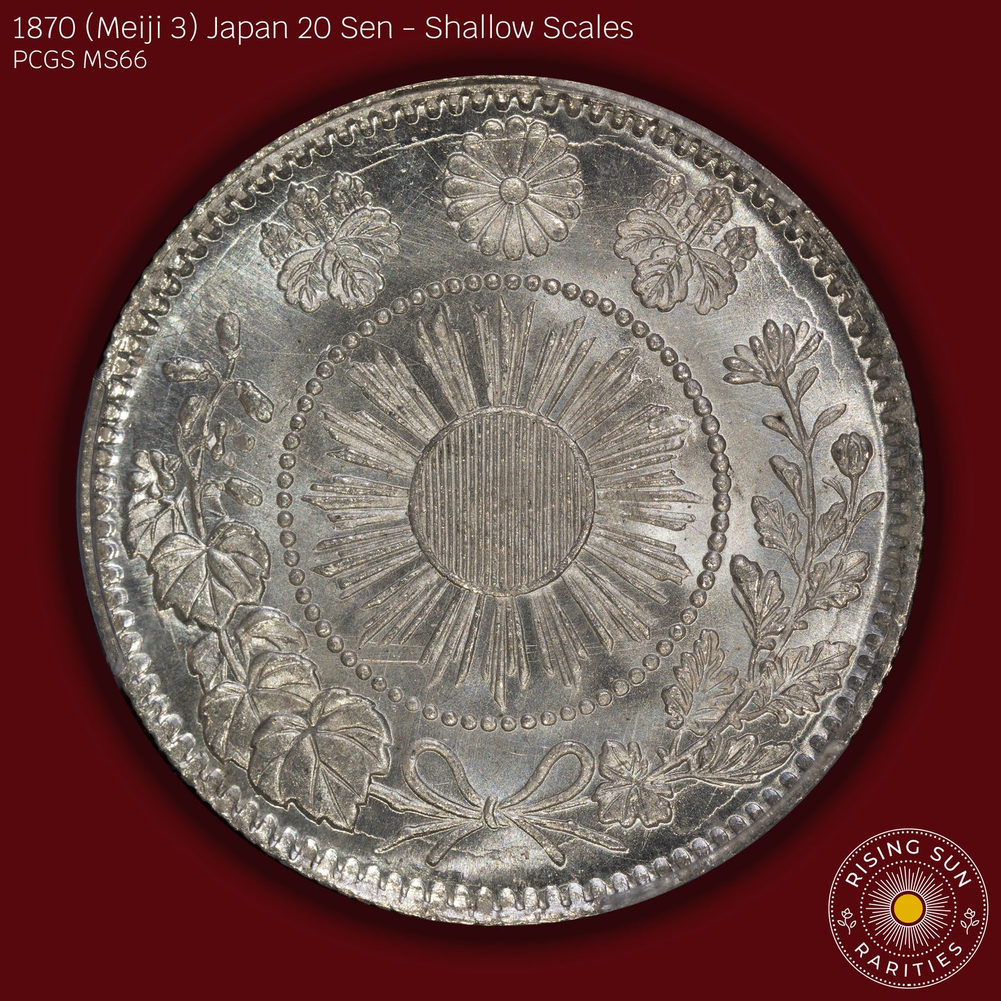 1870 (M3) Japan 20 Sen Shallow Scales - PCGS MS66