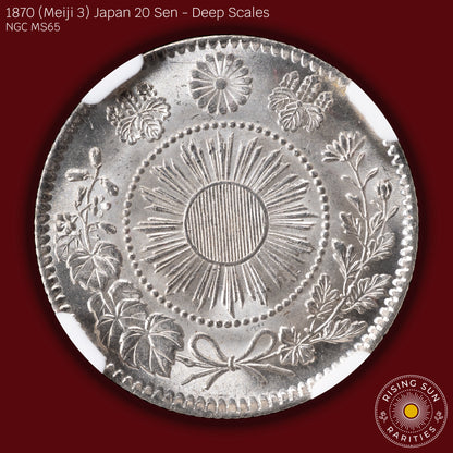 1870 (M3) Japan 20 Sen Deep Scales - NGC MS65