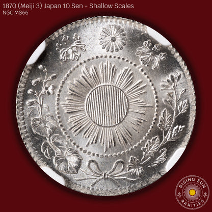 1870 (M3) Japan 10 Sen Shallow Scales - NGC MS66