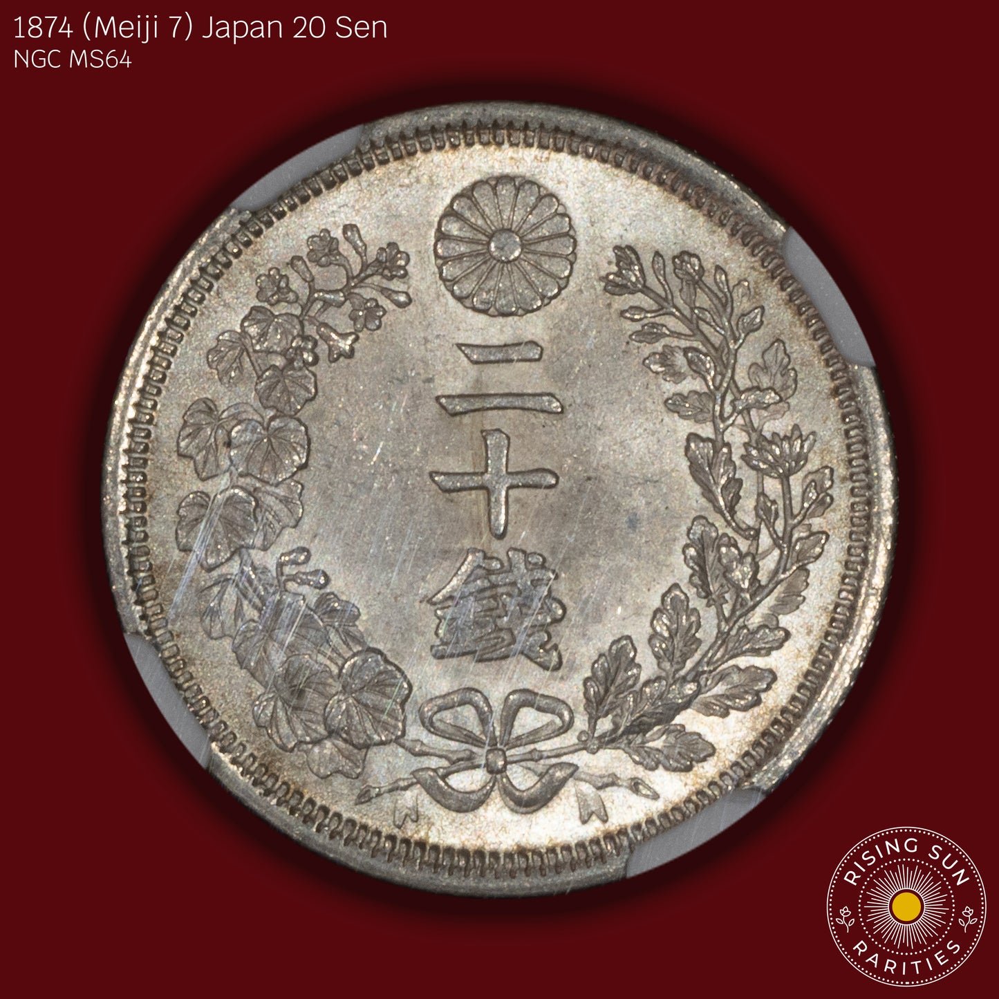 1874 (M7) Japan 20 Sen - NGC MS64