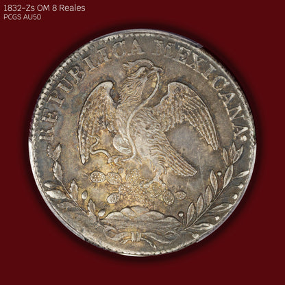 1832-Zs OM Mexican 8 Reales - PCGS AU50 (Toned)