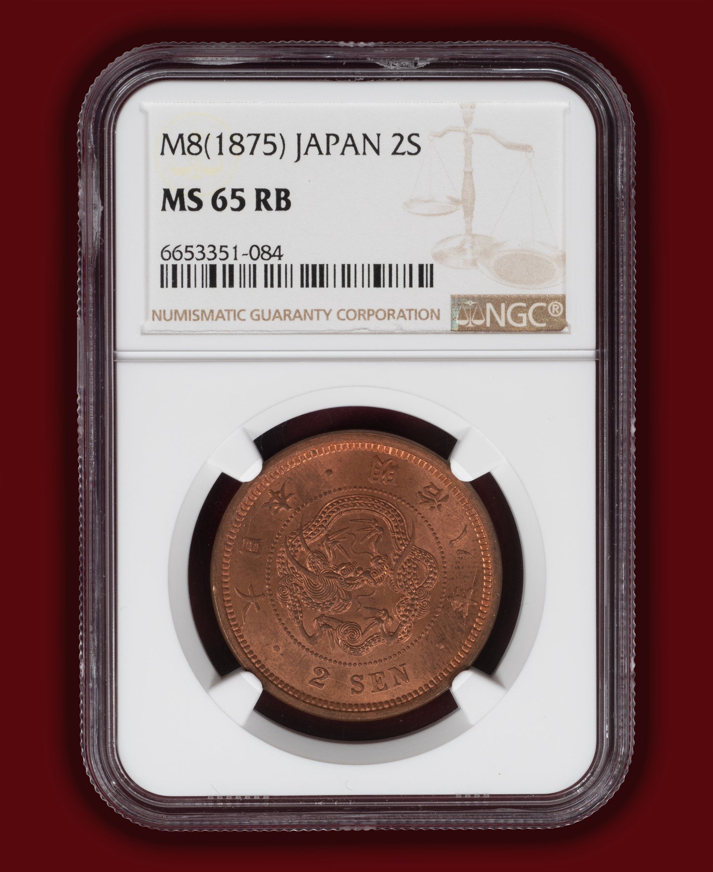 1875 (M8) Japan 2 Sen - NGC MS65 RB