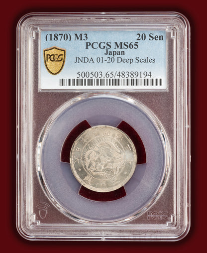 1870 (M3) Japan 20 Sen Deep Scales - PCGS MS65