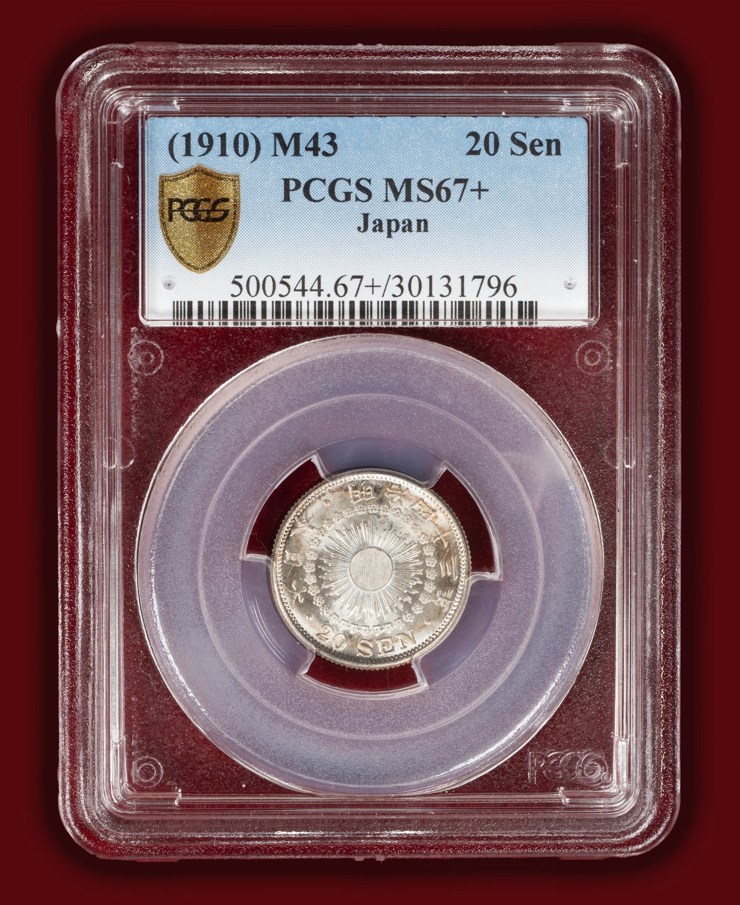 1910 (M43) Japan 20 Sen (Tied Top-Pop) - PCGS MS67+