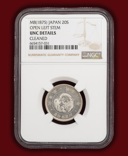 1875 (M8) Japan 20 Sen Early Period - NGC UNC Details