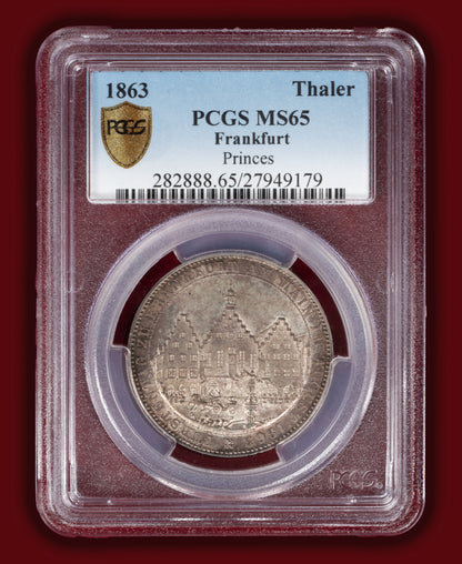 1863 German States Frankfurt Thaler - PCGS MS65 (Toned)