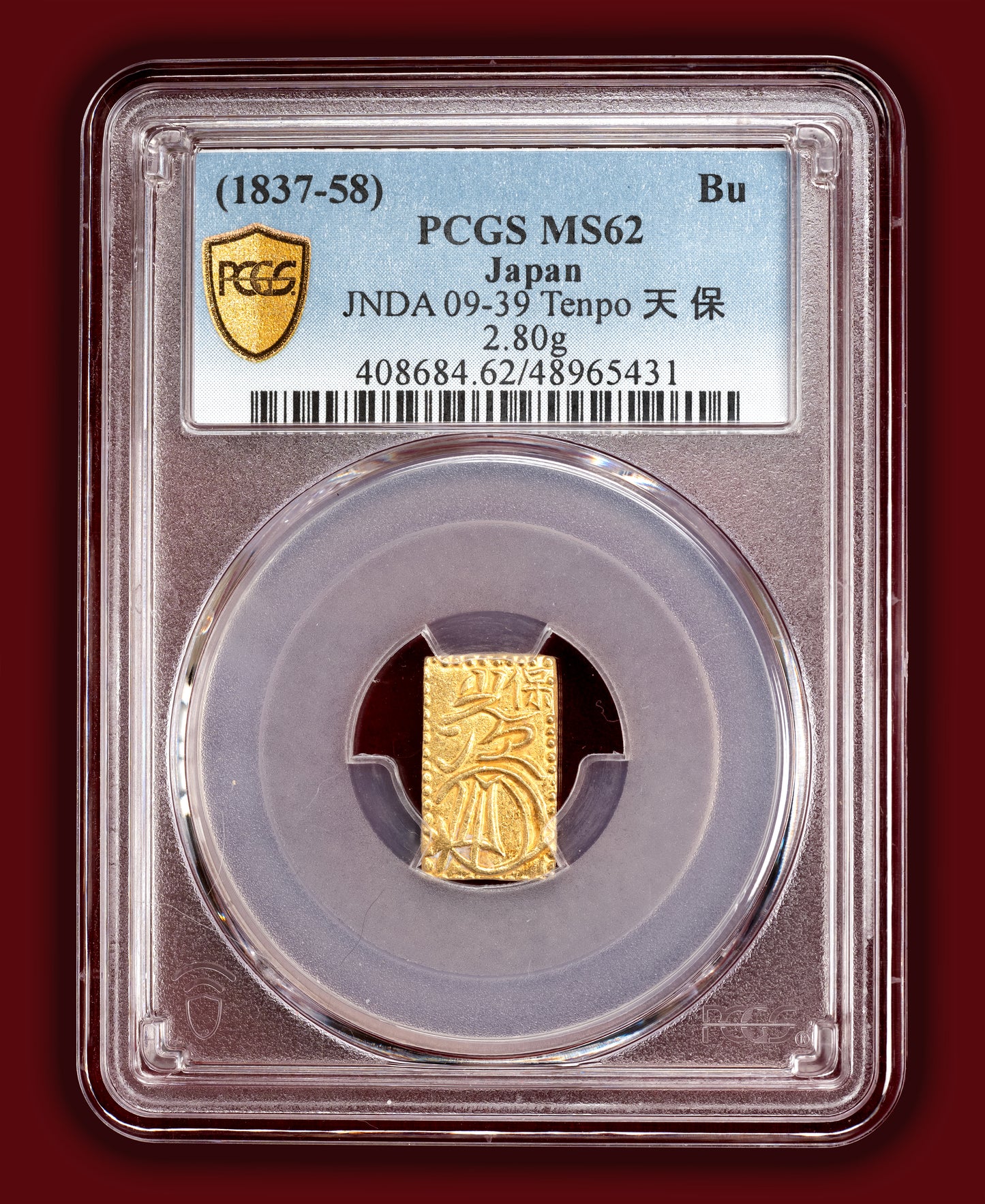 1837-1858 (Tenpo Era) Japan 1 Bu Gold (Ichibu Kin) - PCGS MS62