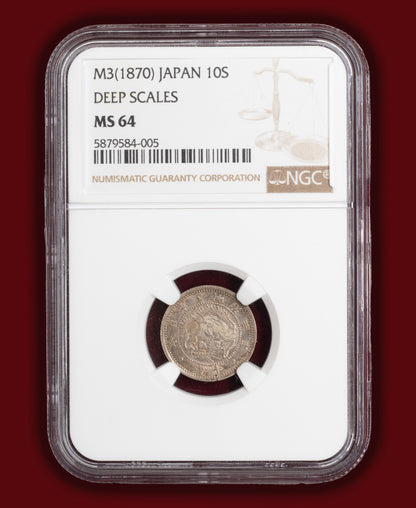 1870 (M3) Japan 10 Sen Deep Scales - NGC MS64