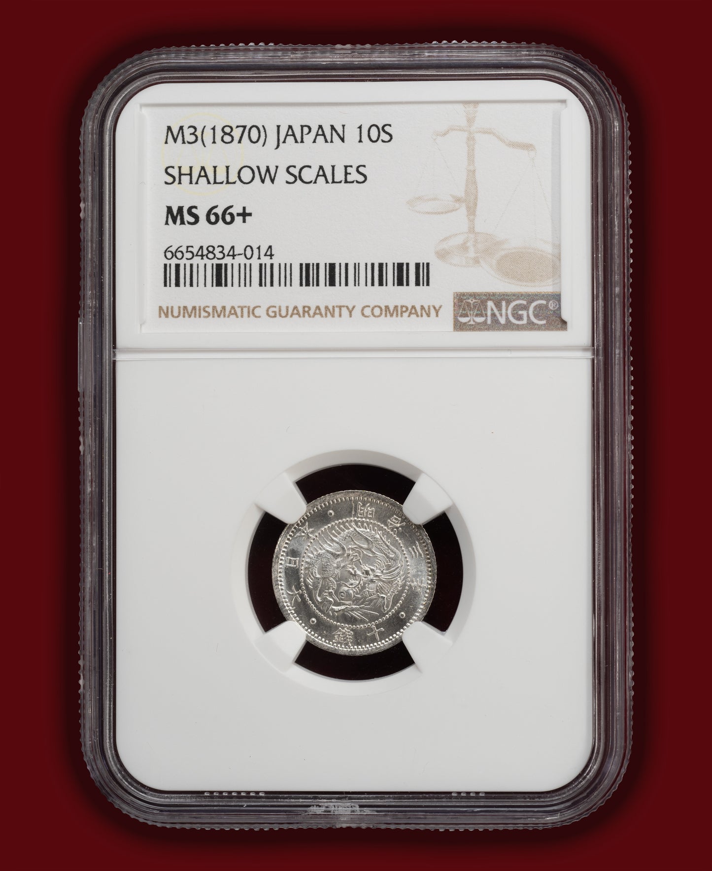 1870 (M3) Japan 10 Sen Shallow Scales - NGC MS66+