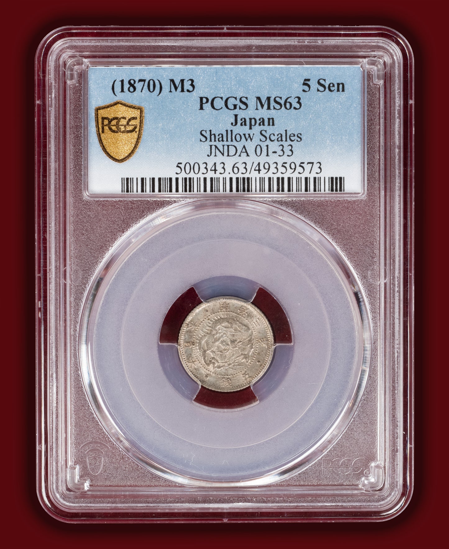 1870 (M3) Japan 5 Sen Shallow Scales - PCGS MS63