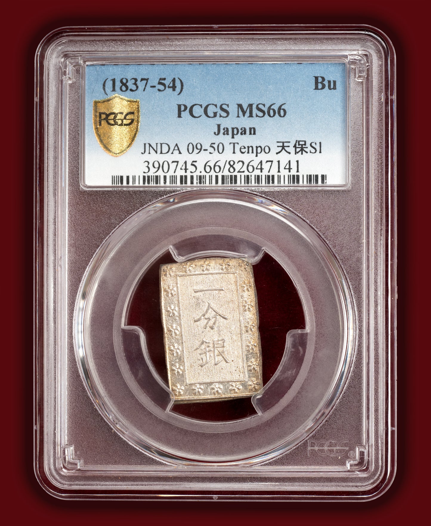 1837-1854 (Tenpo Era) Japan 1 Bu Silver (Ichibu Gin) - PCGS MS66