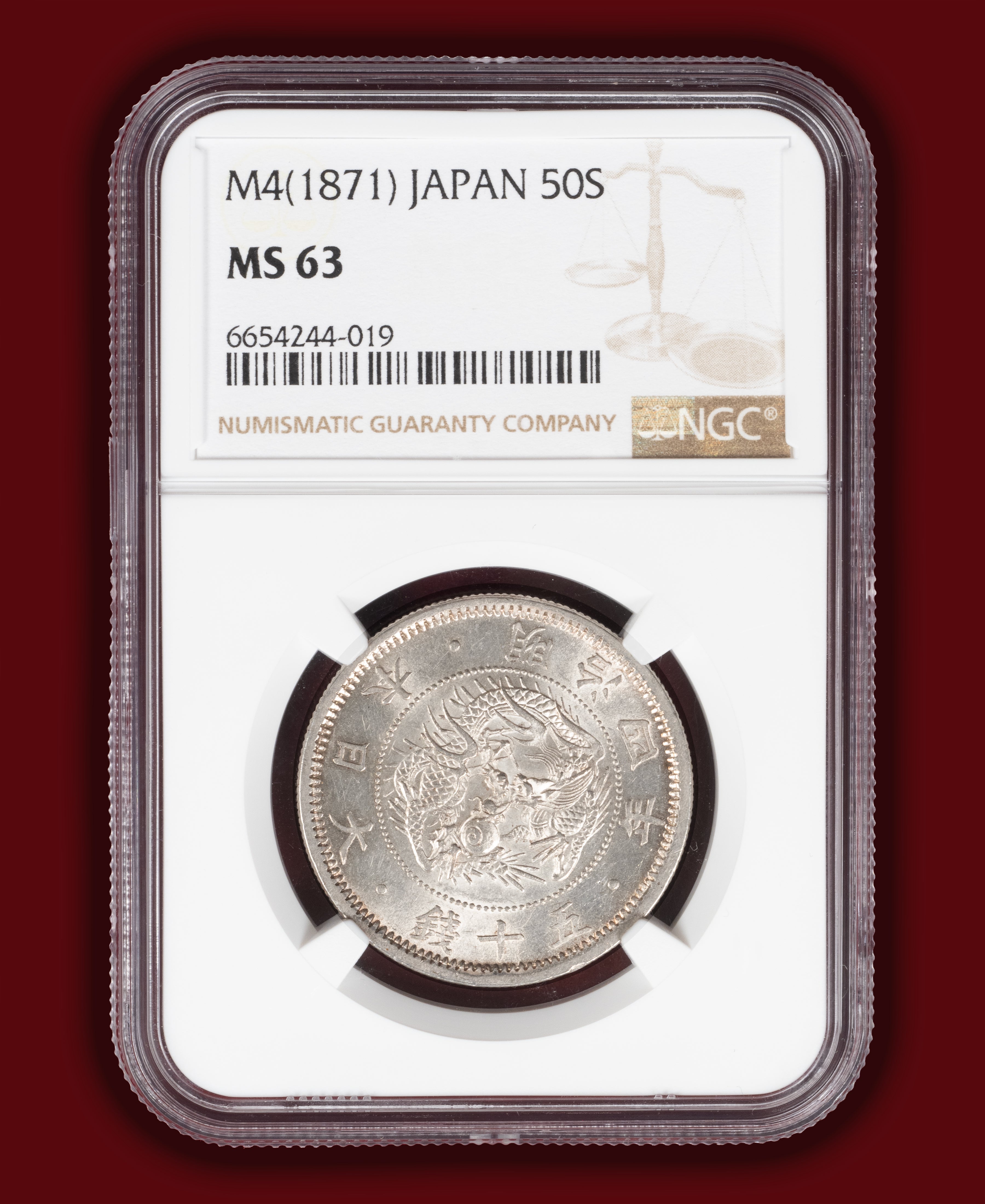 1871 (Meiji 4) Japan 50 Sen 3 Spines - NGC MS63 – Rising Sun Rarities