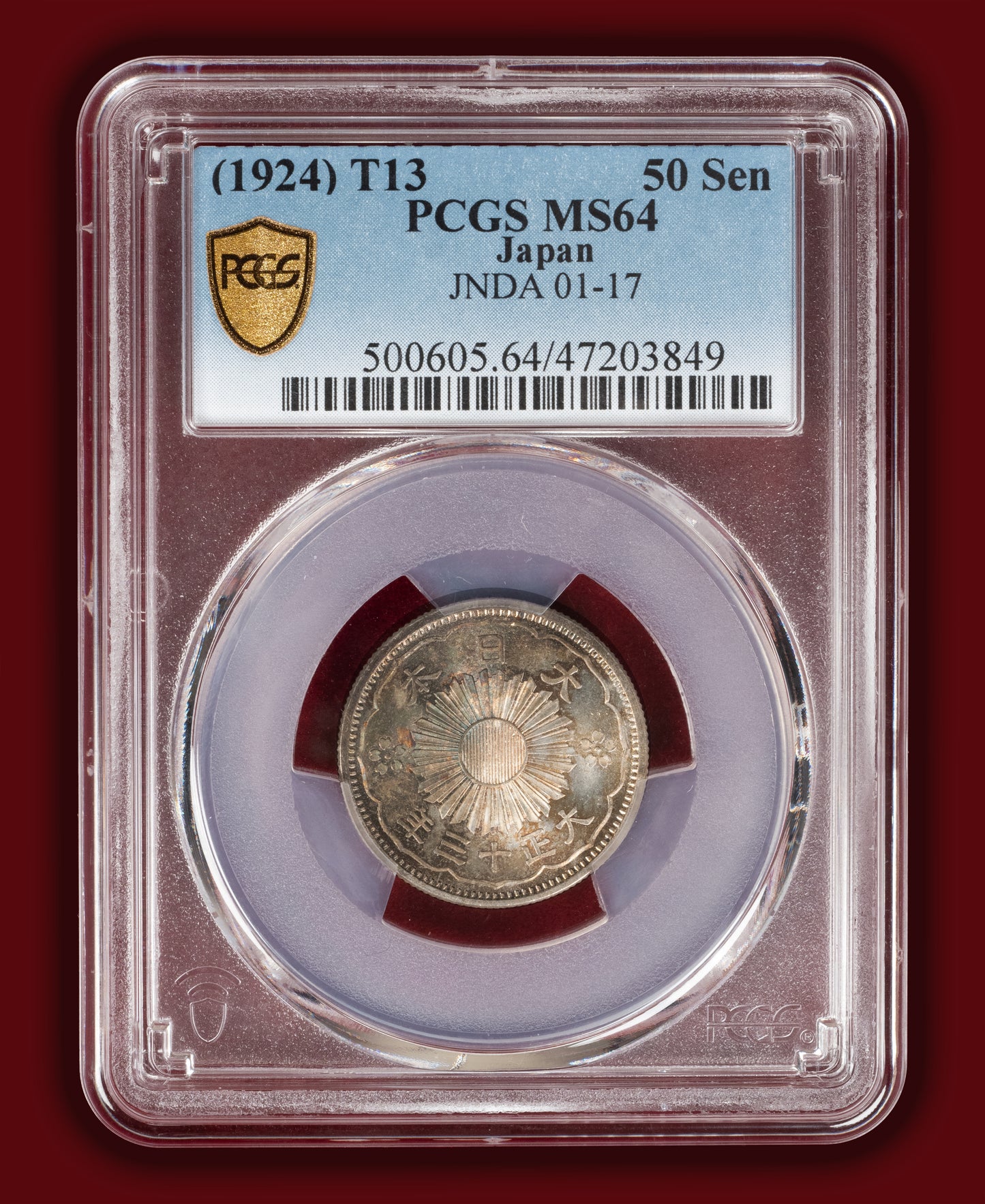 1924 (T13) Japan 50 Sen - PCGS MS64 (Toned)