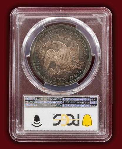 1870 Liberty Seated Dollar Proof - PCGS PR64+ CAC Green (Toned)