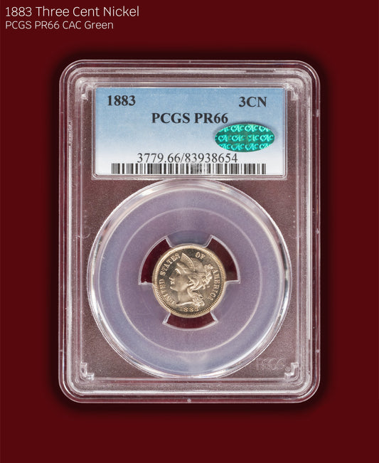 1883 Three Cent Nickel Proof - PCGS PR66 CAC Green