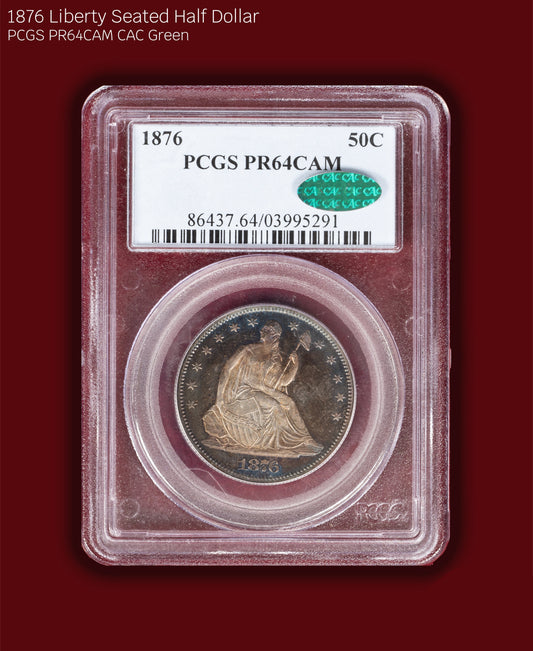 1876 Liberty Seated Half Dollar Proof - PCGS PR64CAM CAC Green (Toned)