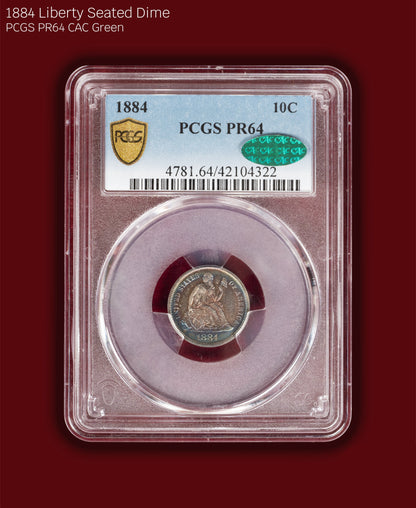 1884 Liberty Seated Dime Proof - PCGS PR64 CAC Green (Toned)