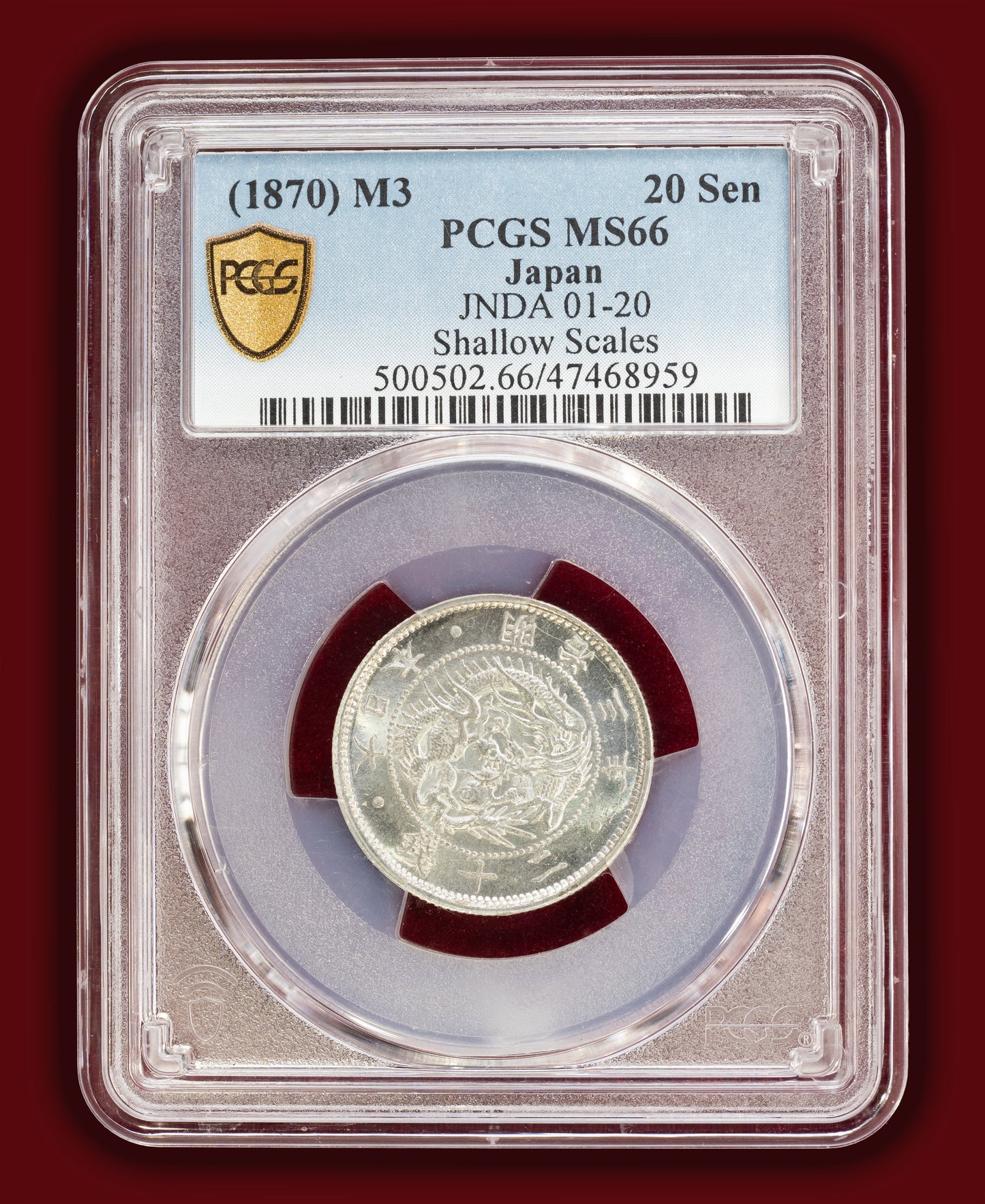 1870 (M3) Japan 20 Sen Shallow Scales - PCGS MS66