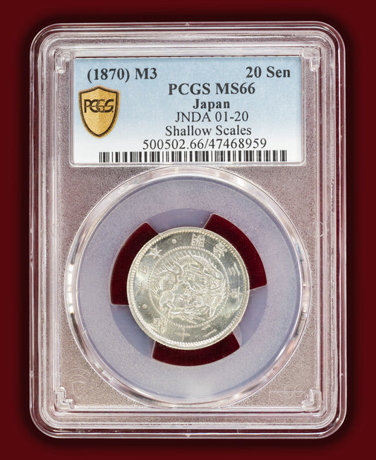 1870 (M3) Japan 20 Sen Shallow Scales - PCGS MS66