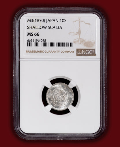 1870 (M3) Japan 10 Sen Shallow Scales - NGC MS66