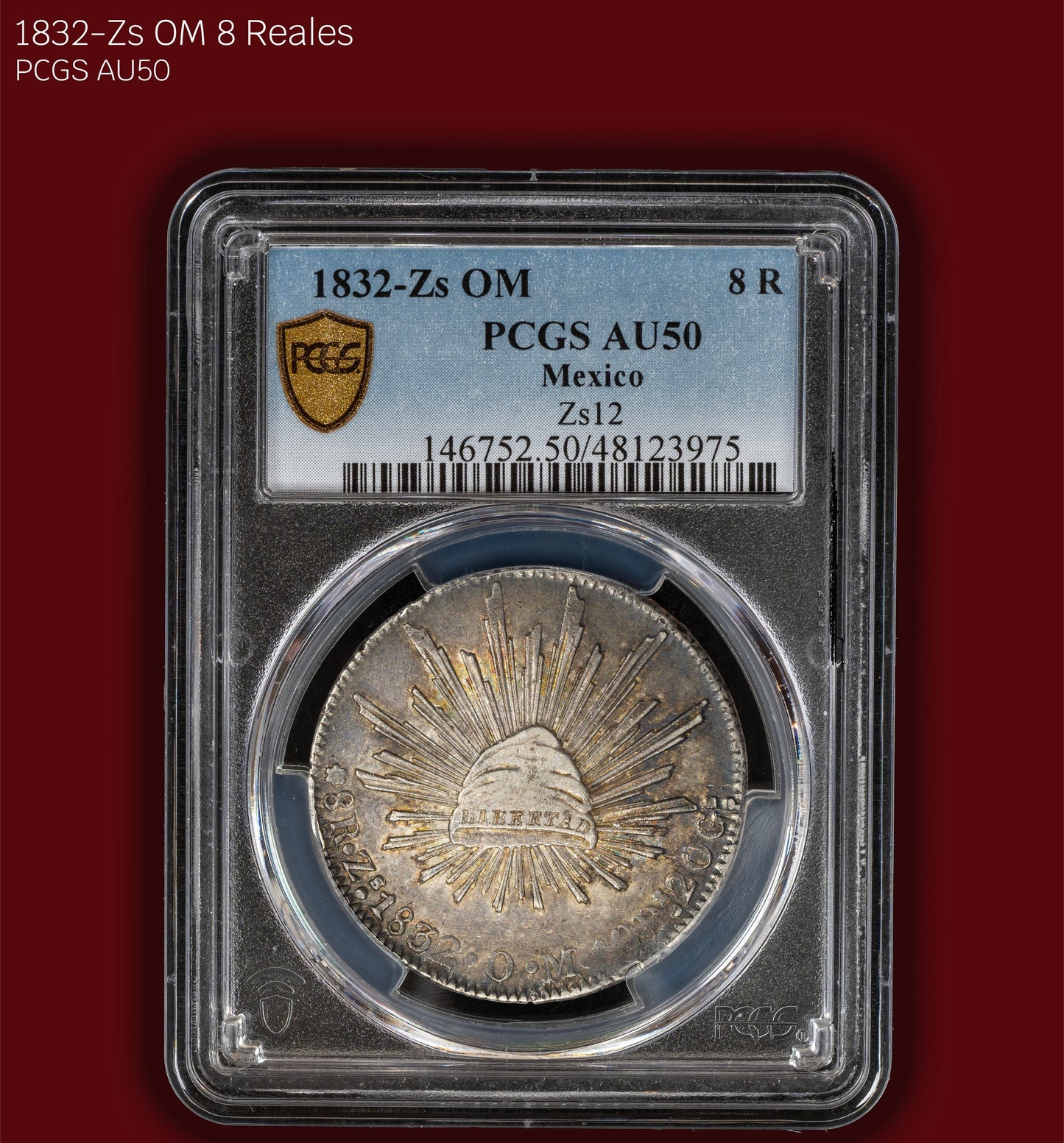 1832-Zs OM Mexican 8 Reales - PCGS AU50 (Toned)