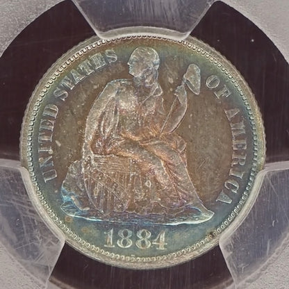 1884 Liberty Seated Dime Proof - PCGS PR64 CAC Green (Toned)