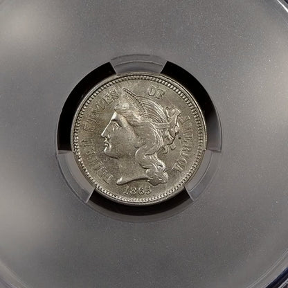 1865 Three Cent 3c Nickel - CACG AU58